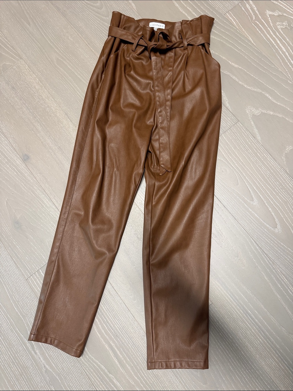 Lucy Paris Chestnut Faux Leather Paperbag Waist Chinos